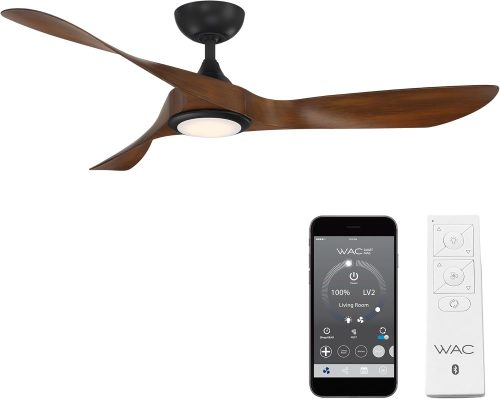 WAC Smart Fans Swirl Indoor and Outdoor 3-Blade Smart Home Ceiling Fan 54in Matte Black Koa with 3000K LED Light Kit and Remote Control works with Alexa and iOS or Android App
