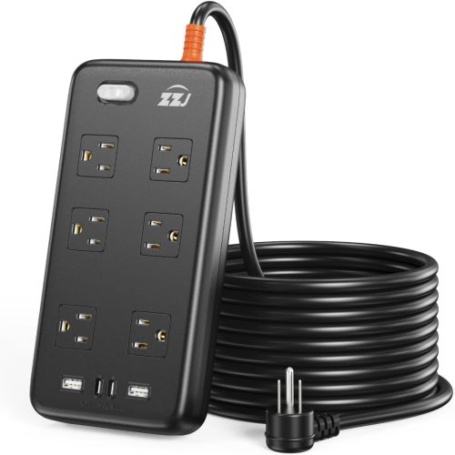 Power Strip Weatherproof, 10-in-1 Surge Protector with 6 Wide Outlets 2USB A and 2USB C,1875W/15A,10FT Flat Plug Multi-Plug Outdoor Extension Cord for Indoor Outdoor, UL FCC Listed