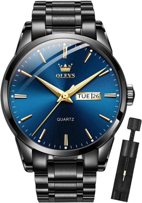 OLEVS Mens Gold Watches Analog Quartz Business Dress Watch Day Date Stainless Steel Classic Luxury Luminous Waterproof Casual Male Wrist Watches