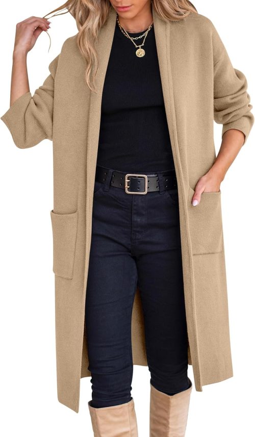 ANRABESS Women’s Cardigan Long Sweater Oversized Open Front Knit Duster Coat 2025 Trendy Lady Fall Coatigan Outerwear