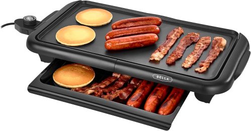 bella Electric Griddle with Warming Tray – Smokeless Indoor Grill, Nonstick Surface, Adjustable Temperature & Cool-touch Handles, 10″ x 18″, Copper/Black