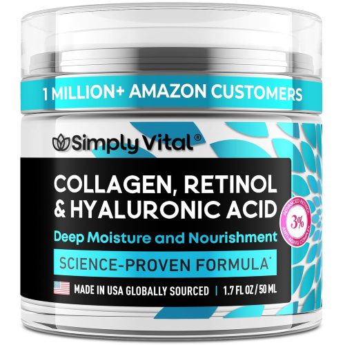 SimplyVital Collagen, Retinol & Hyaluronic Acid Cream – Anti-Aging Face Moisturizer for Face, Neck & Décolleté – Made in USA, Daily Moisturizer Face Cream – 1.7 fl.oz.