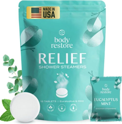 Body Restore Shower Steamers Aromatherapy 15 Pack – Easter Basket Stuffers, Relaxation Birthday Gifts for Mom, Dad, Best Friend, Travel Essentials, Stress Relief, Self Care – Eucalyptus