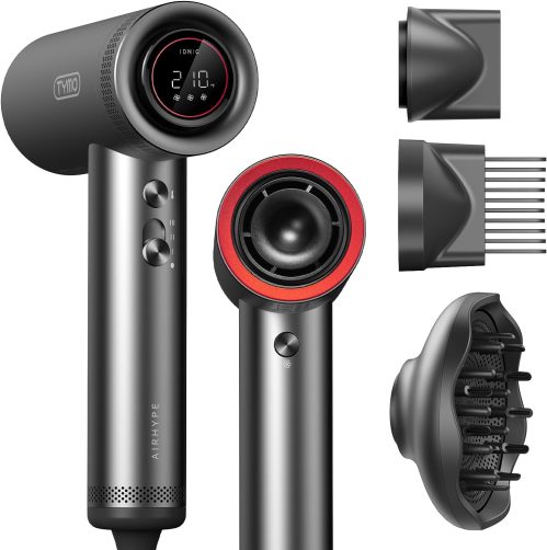 TYMO Hair Dryer with Diffuser for Women – 1500W Professional High Speed Blow Dryer with Comb, 110,000RPM Fast Dry, 200 Million Ionic Hairdryer, 4 Temps & 3 Speeds, 8 Ft Cord for Salon, Metal Gray