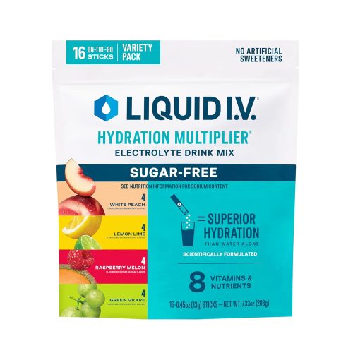 Liquid I.V.® Hydration Multiplier Sugar-Free – Raspberry Melon, Lemon Lime, White Peach, Green Grape | Electrolyte Powder Drink Mix | 1 Pack (16 Servings)