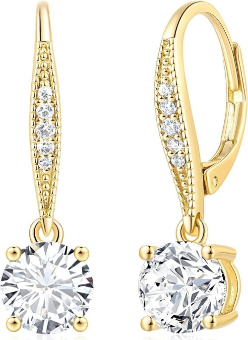 Cossa Dangle Earrings 14K Gold Drop Earrings for Women Dangle Stylish Leverback Earring with Cubic Zirconia Drop Earring A Must-have Fashion Accessory