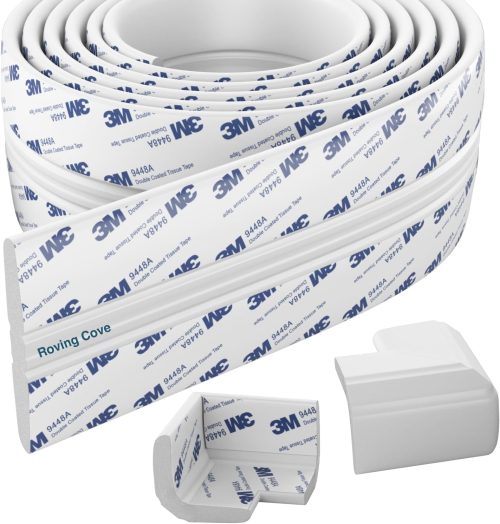 Roving Cove PreFit Edge Corner Protector (Broad 9ft Edge 2 Corners), Baby Proofing Fireplace Hearth and Furniture Bumper Guards, Oyster White, Extra Wide, Extra Adhesion, Pre-Taped – New & Improved