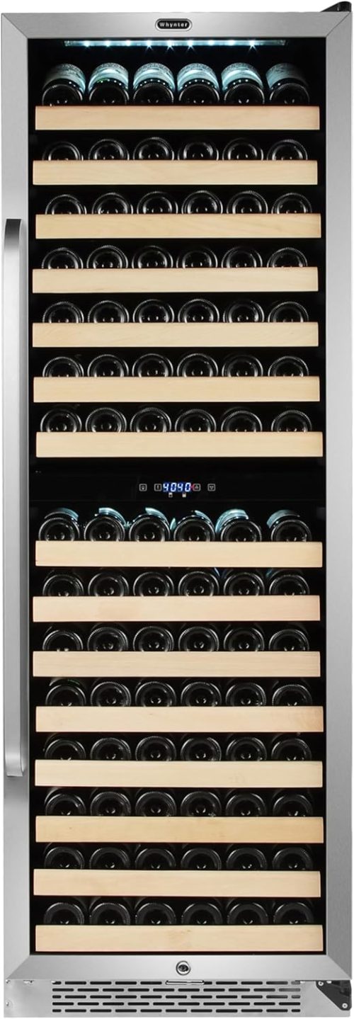 Whynter BWR-1642DZ 164 Wine Bottle Built-in or Freestanding Stainless Steel Dual Zone Compressor Large Capacity Refrigerator Rack for Open LED Display, Black-164, Black