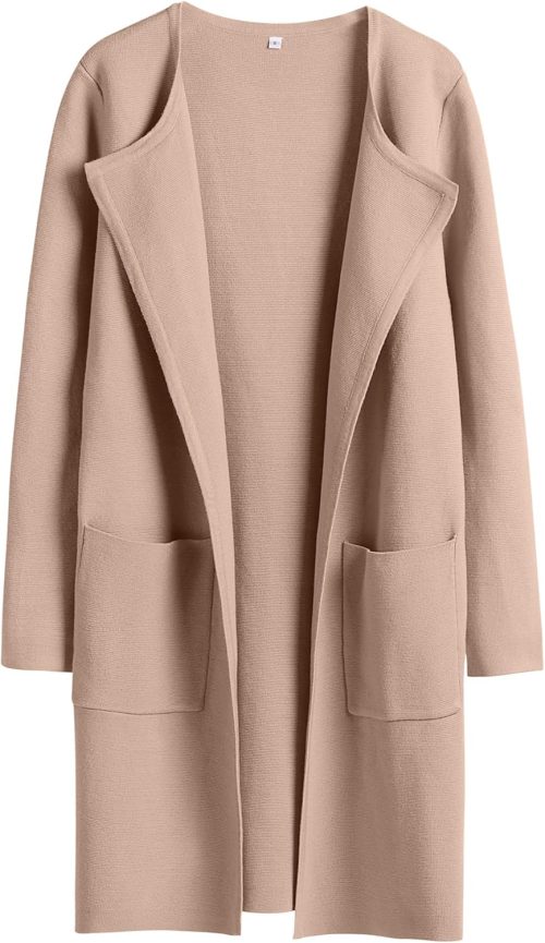 ANRABESS Women’s Open Front Knit Lightweight Cardigan Casual Long Coatigan Sweater Lady Jacket Coat 2025 Fall Outerwear