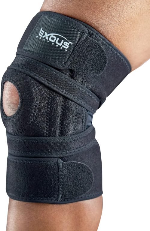 Knee Brace Meniscus Tear Support For Arthritis Acl, Mcl Pain Patented 4-way Adjustable Wraparound Strap Dual Side Stabilizer For Patella Stability Size [medium]