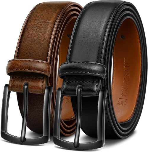 KEMISANT Men Belt 2Pack – Genuine Leather Belt for Men Dress Casual Golf Jeans 1 3/8″