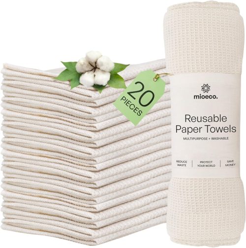 20 Pack Reusable Paper Towels Washable – Nature Friendly – Organic Cotton Alternative – Thick, Strong, Paperless Kitchen Dish Cloths – Reusable Napkins – Dish Towels – Cloth Napkin – Kitchen Towels